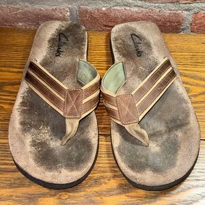 Clarks BROWN GENUINE LEATHER THONGS FLIP FLOP MEN'S SANDALS Sz 13M